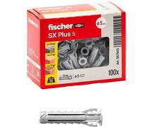 Fischer 100 Tasselli SX Plus 5x25 mm per Muro Pieno, Mattone Forato, Muratura, Calcestruzzo, per il Fissaggio di Lampadari, Mobili, Pensili, Mensole, 567605