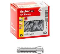 Fischer 100 Tasselli SX Plus 6x30 mm per Muro Pieno, Mattone Forato, Muratura, Calcestruzzo, per il Fissaggio di Lampadari, Mobili, Pensili, Mensole, 567606