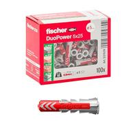 Fischer 100x Tasselli DuoPower, 5 x 25 mm, per Muro pieno, Mattone Forato, Cartongesso, 537639