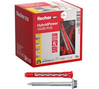 Fischer 10x HybridPower FUS, Tasselli Prolungati in Nylon e Acciaio con Vite Esagonale Flangiata e Impronta Torx, Sicuro come un Ancorante Metallico e Facile da Installare come un Tassello in Nylon