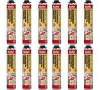 Fischer 12 pezzi Schiuma Poliuretanica PUP W 750 ml, per Posa di Telai, Porte e Finestre, Uso con Pistola