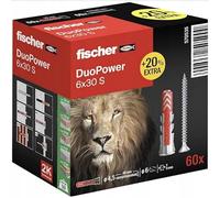 Fischer 120 Tasselli Duopower con Vite, 6 x 30 mm, per Muro pieno, Mattone Forato, Cartongesso, 568871