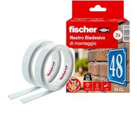 Fischer 2 Nastri Biadesivi Trasparenti 6 Metri Totali, Extra Forte, Fino a 300 kg per Rotolo, Interni/Esterni, per Fissaggio Specchi, Cornici, Teli, Zanzariere, Strappo Facile, NTJH, 571018