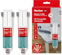 Fischer 2 Pz Mega Colla Epossidica Bicomponente PowerMix NTJH, Presa Rapida, Adesivo Trasparente per Incollare Metallo, Legno, Plastica, Vetro, Ceramica, 2 x 25 ml