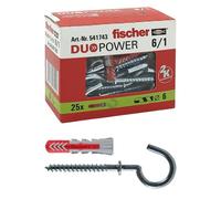 Fischer 25 Tasselli Duopower con Occhiolo Aperto, 6 x 30 mm Universali, per Muro pieno, Mattone Forato, Cartongesso, 541743, grigio/rosso, 25 pz