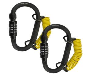 Fischer 2x Karabiner-Schloss Con 150cm Spirale Lucchetto Bicicletta Helm-Schloss