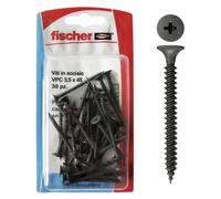 Fischer 30 Viti per Cartongesso 3,5x45 mm, Fosfatate Autoperforanti, per Fissaggio Lastre su Profili Metallici, Filettatura a Passo Fine, Impronta Phillips, 504667