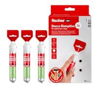 Fischer 3x Stucco Veloce con Spatola Integrata per Coprire Fori e Crepe nel Muro, Pronto all'Uso, 210 ml (3x70ml), 564378