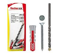 Fischer 4 Tasselli Duopower con Vite e 1 Punta Trapano, 10 x 50 mm, per Muro pieno, Mattone Forato, Cartongesso, 537638