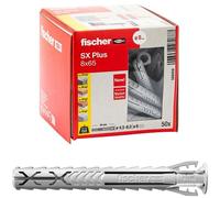Fischer 50 Tasselli Lunghi SX Plus 8x65 mm per Muro Pieno, Mattone Forato, Muratura, Calcestruzzo, per il Fissaggio di Lampadari, Mobili, Pensili, Mensole, 568108