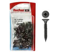 Fischer 50 Viti per Cartongesso 3,5x25 mm, Fosfatate Autoperforanti, per Fissaggio Lastre su Profili Metallici, Filettatura a Passo Fine, Impronta Phillips, 504665