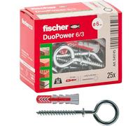 Fischer 541745 Tassello con Occhiolo Chiuso Duopower, Grigio/Rosso, 25 Pezzi