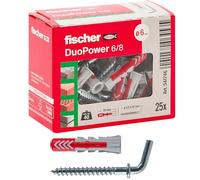 Fischer 541746 Tassello con Gancio Corto Duopower, Grigio/Rosso, 25 Pezzi