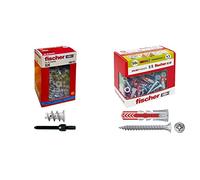 Fischer, 542458, 100 Tasselli GK, Specifici per Cartongesso, Include Accessorio di Montaggio & 50 Tasselli Duopower con Vite, 5 x 25 mm, per Muro pieno, Mattone Forato, Cartongesso, 544015