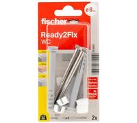 fischer 553883 - Set di fissaggio per WC, con tasselli, viti e tappi di copertura, 2 pezzi, colore: Grigio