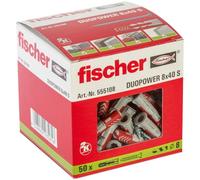 fischer 555108 DuoPower Viti, Parete, universali, tasselli per calcestruzzo, Scatola Professionale da 50 Pezzi, Grigio e Rosso, 8x40 (tacos + tornillos)