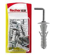 Fischer 6 Tasselli SB 9 con Gancio Lungo, Universali per il Fissaggio di Lampade, Specchi, Mobili su Muro e Cemento, Grigio, 504446