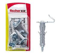 Fischer 6 Tasselli SB 9 con Gancio Piatto, Universali per il Fissaggio di Lampade, Specchi, Mobili su Muro e Cemento, 504449, grigio