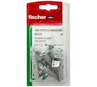 Fischer 6 Tasselli SB 9 con Gancio Piatto, Universali per il Fissaggio di Lampade, Specchi, Mobili su Muro e Cemento, 504449, grigio