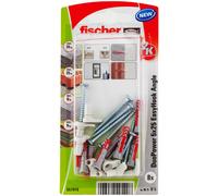 Fischer EasyHook Angle 5, set da 8 Ganci ad Angolo e 8 Tasselli DuoPower 5 x 25 mm, Montaggio Facile e Veloce Senza uso di Pinze su Muro, Cartongesso, Mattoni Forati, Cemento, Legno, 557915