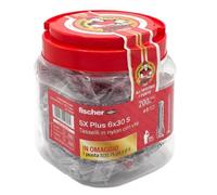 Barattolo tasselli Fischer nylon SX6 S 200 pezzi e punta 6 mm 00570206