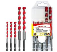 Fischer D-U Hex Set 5 Punte Trapano Universali Esagonali 5 mm-12 mm | Punte in Carburo Rettificate per Muro, Legno, Piastrelle, Plastica, Acciaio, Cemento