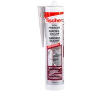 fischer DSSA GR Premium silicone sanitario per giunti angolari, di movimento e di collegamento in ambito sanitario e in cucina, elastico, colore grigio, 310 ml, 1 pezzo, codice articolo 53102