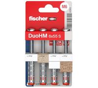 fischer DuoHM 572913 Tasselli a cavità 6 x 55 S PZ con vite a testa piatta metrica e attacco PZ per il fissaggio di staffe TV, luci, mensole a parete, ecc. in materiali da costruzione per pannelli