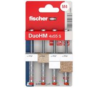 fischer DuoHM 572911 Tasselli a cavità, 4 x 55 S PZ con vite a testa piatta metrica e attacco PZ per il fissaggio di staffe TV, luci, mensole a parete, ecc. in materiali da costruzione a pannello