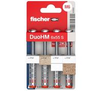 fischer DuoHM 572913 Tasselli a cavità 6 x 55 S PZ con vite a testa piatta metrica e attacco PZ per il fissaggio di staffe TV, luci, mensole a parete, ecc. in materiali da costruzione per pannelli