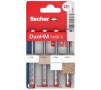 fischer DuoHM 572915 Tasselli a cavità 5 x 55 S TX con vite a testa piatta metrica e azionamento TX per il fissaggio di staffe TV, luci, mensole a parete, ecc. in materiali da costruzione per pannelli