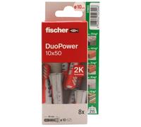 fischer - Duopower 10x50-8U, tasselli da parete multimateriale, servono per appendere biciclette, quadri, armadi, supporti TV, scaffali, mobili.