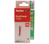 fischer - Duopower 12x60-4U, tasselli da parete multimateriale, servono per appendere biciclette, quadri, armadi, supporti per TV, scaffali, mobili.