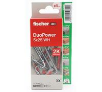 fischer - Duopower 5 x 25 con alcayata - 8U, tasselli da parete multimateriale, servono per appendere biciclette, quadri, armadi, supporti TV, scaffali, mobili.