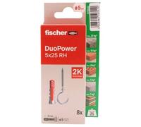 fischer - Duopower 5 x 25 con attacco aperto- 8U, tasselli da parete multimateriale, servono per appendere biciclette, quadri, armadi, supporti TV, scaffali, mobili.