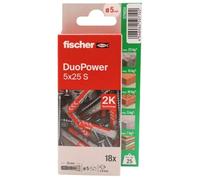 fischer - Duopower 5 x 25 con vite - 18U, tasselli da parete multimateriale, servono per appendere biciclette, quadri, armadi, supporti TV, scaffali, mobili.