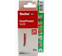 fischer - Duopower 5x25-45U, tasselli da parete multimateriale, servono per appendere biciclette, quadri, armadi, supporti TV, scaffali, mobili.