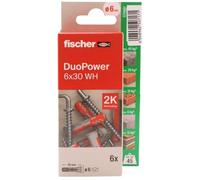 fischer - Duopower 6 x 30 con alcayata - 6U, tasselli da parete multimateriale, servono per appendere biciclette, quadri, armadi, supporti TV, scaffali, mobili.