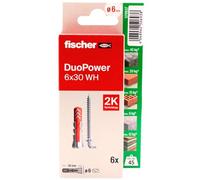 fischer - Duopower 6 x 30 con alcayata - 6U, tasselli da parete multimateriale, servono per appendere biciclette, quadri, armadi, supporti TV, scaffali, mobili.