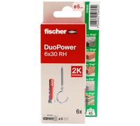 fischer - Duopower 6 x 30 con attacco aperto- 4U, tasselli da parete multimateriale, servono per appendere biciclette, quadri, armadi, supporti TV, scaffali, mobili.
