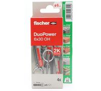 fischer - Duopower 6 x 30 con attacco chiuso - 4U, tasselli da parete multimateriale, servono per appendere biciclette, quadri, armadi, supporti TV, scaffali, mobili.
