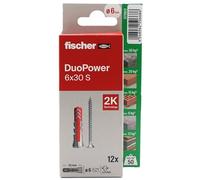 fischer - Duopower 6x30 con vite - 12U, tasselli da parete multimateriale, servono per appendere biciclette, quadri, armadi, supporti TV, scaffali, mobili.