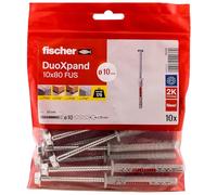 fischer DuoXpand 10 x 80 FUS, tasselli universali di alta qualità con vite esagonale e disco a U sagomato (10 pz.), tasselli per una presa forte, ideali per materiali da costruzione porosi e ancoraggi