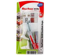Fischer EasyHook Angle 10, set da 2 Ganci ad Angolo e 2 Tasselli DuoPower 10 x 50 mm, Montaggio Facile e Veloce Senza uso di Pinze su Muro, Cartongesso, Mattoni Forati, Cemento, Legno, 557918