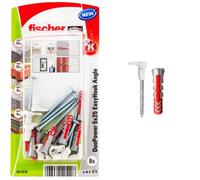 Fischer EasyHook Angle 5, set da 8 Ganci ad Angolo e 8 Tasselli DuoPower 5 x 25 mm, Montaggio Facile e Veloce Senza uso di Pinze su Muro, Cartongesso, Mattoni Forati, Cemento, Legno, 557915