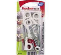 Fischer EasyHook Loop 6, set da 6 Ganci a Occhiello e 6 Tasselli DuoPower 6 x 30 mm, Montaggio Facile e Veloce Senza uso di Pinze su Muro, Mattoni Forati, Cemento, Legno, Soffitto, bianco, 557926