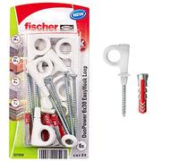 Fischer EasyHook Loop 6, set da 6 Ganci a Occhiello e 6 Tasselli DuoPower 6 x 30 mm, Montaggio Facile e Veloce Senza uso di Pinze su Muro, Mattoni Forati, Cemento, Legno, Soffitto, bianco, 557926