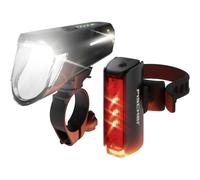 Fischer Set di luci a LED per bicicletta Twin Stop 110 Lux, con modalità sensore, regolazione della distanza luminosa, fino a 8 ore, colore nero, 1 pezzo
