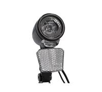 fischer Fanale anteriore a dinamo a LED per bicicletta, con riflettore integrato, resistente agli spruzzi d'acqua, colore nero, 1 pezzo