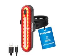 FISCHER Rear, luce LED per bicicletta Stop, 50 LED, luce posteriore con luce del freno, con batteria e funzione di ricarica USB, protezione dagli spruzzi d'acqua secondo IP44, approvato dalla StVZO,